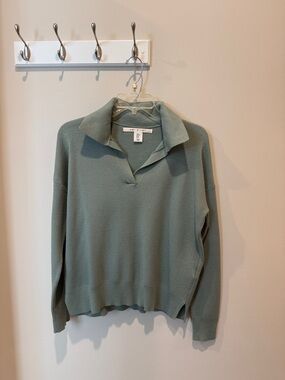 Max Studio Open-Collar V-Neck Sweater in Sage Green